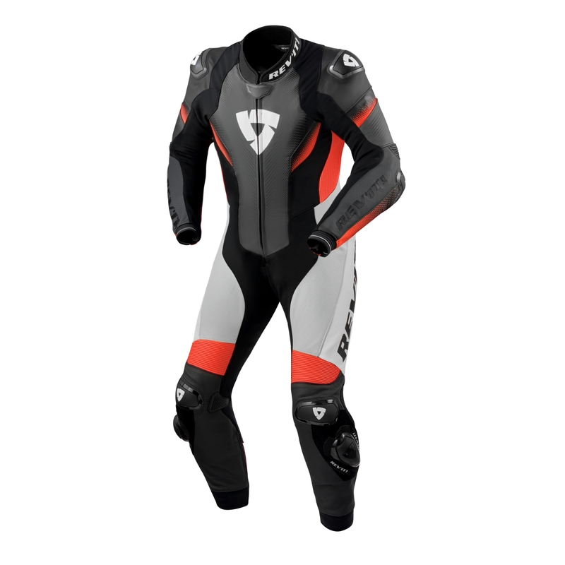 Revit Control Combinaison de moto en cuir noir et rouge fluo