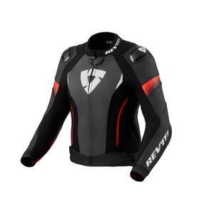 Veste de moto en cuir Revit Xena 4 Pro Black-Fluo Red pour femme