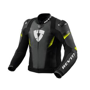 Blouson moto en cuir Revit Control noir-jaune fluo