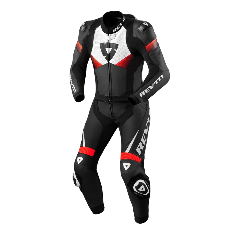 Revit Combi Argon 2 combinaison en cuir noir-rouge fluo