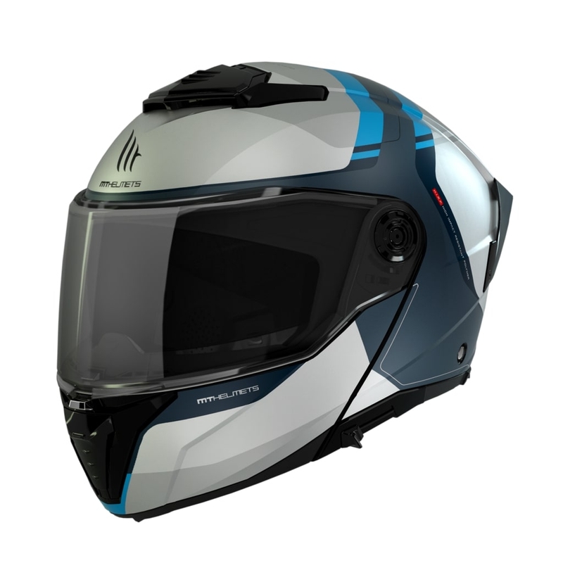 Casque moto MT ATOM 2 SV EMALLA C17 blanc mat-bleu-turquoise