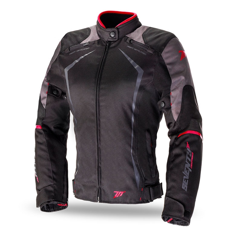 Veste moto femme SEVENTY DEGREES SD-JR49 noir-rouge