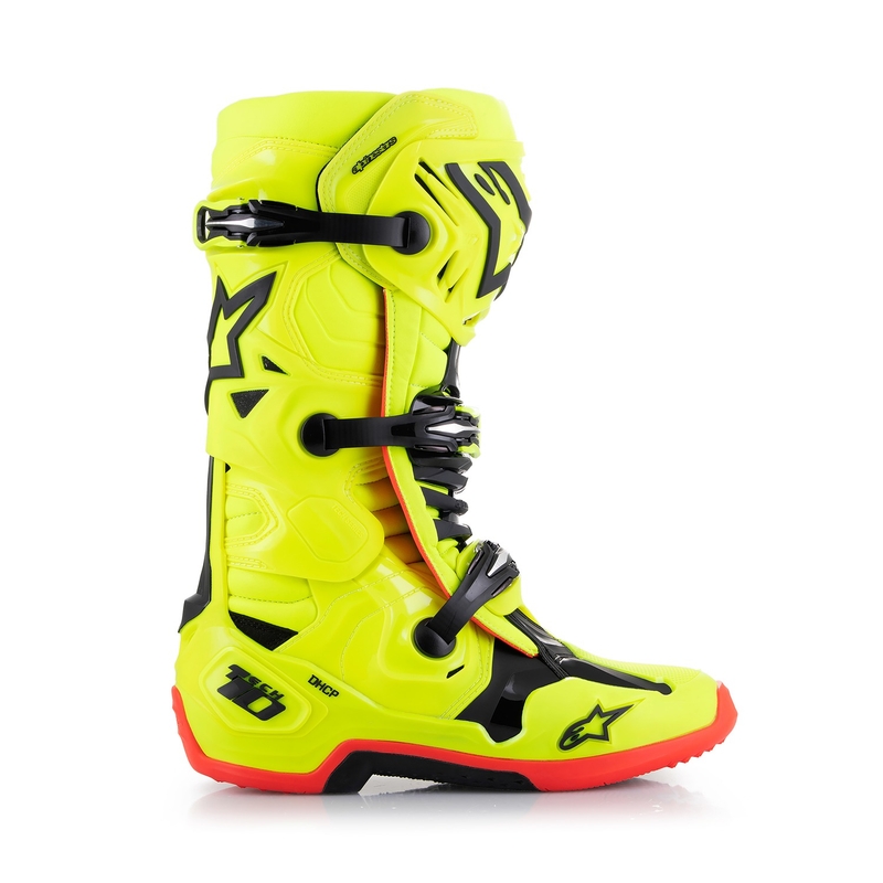 Bottes moto Alpinestars Tech 10 jaune fluo-noir-rouge fluo