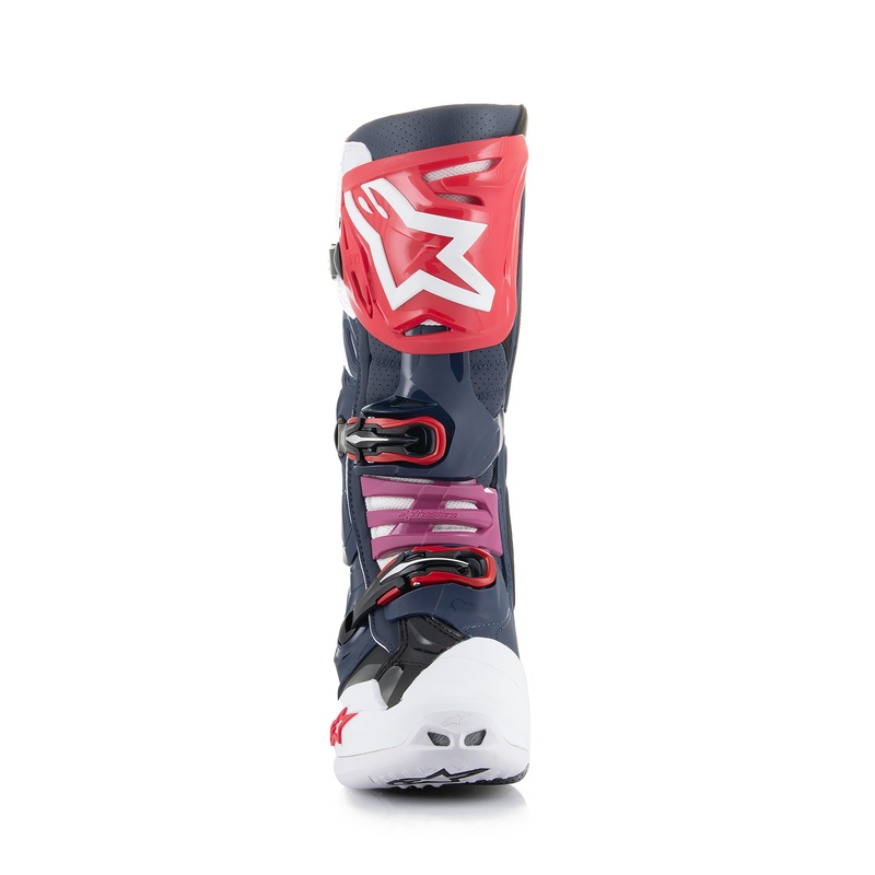 Bottes de moto perforées Alpinestars Tech 10 Supervented bleu foncé-blanc-rouge-violet