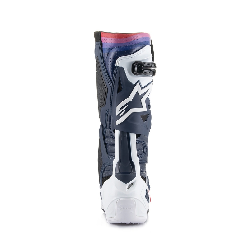 Bottes de moto perforées Alpinestars Tech 10 Supervented bleu foncé-blanc-rouge-violet