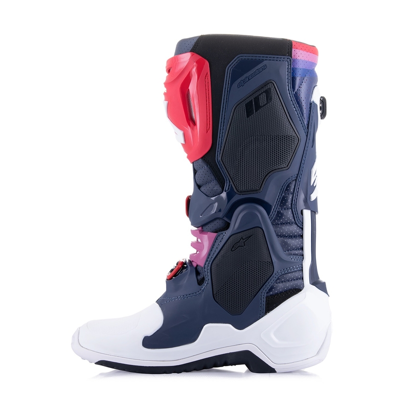 Bottes de moto perforées Alpinestars Tech 10 Supervented bleu foncé-blanc-rouge-violet