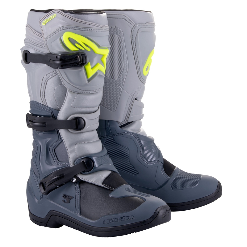 Bottes moto Alpinestars Tech 3 gris clair-noir-jaune fluo