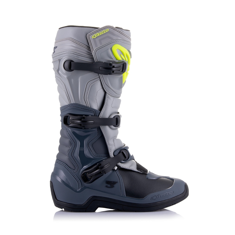 Bottes moto Alpinestars Tech 3 gris clair-noir-jaune fluo