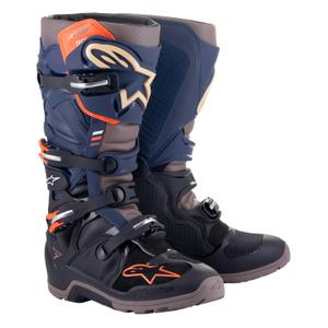 Bottes de moto Alpinestars Tech 7 Enduro Drystar 2024 Bleu-Gris-Orange-Noir