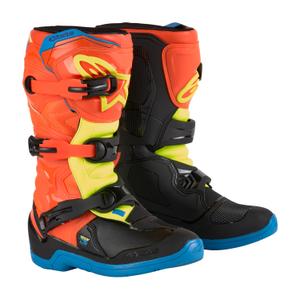 Bottes de moto pour enfants Alpinestars Tech 3S Youth 2024 orange-fluo-bleu-jaune-fluo-noir