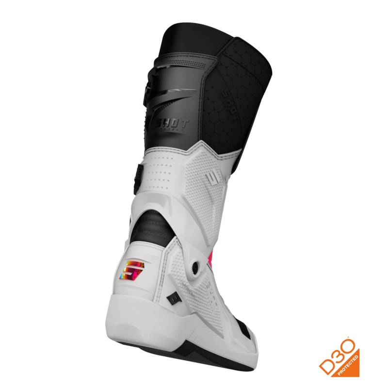 Bottes de motocross Shot Race 8 Holographiques blanches, noires et roses