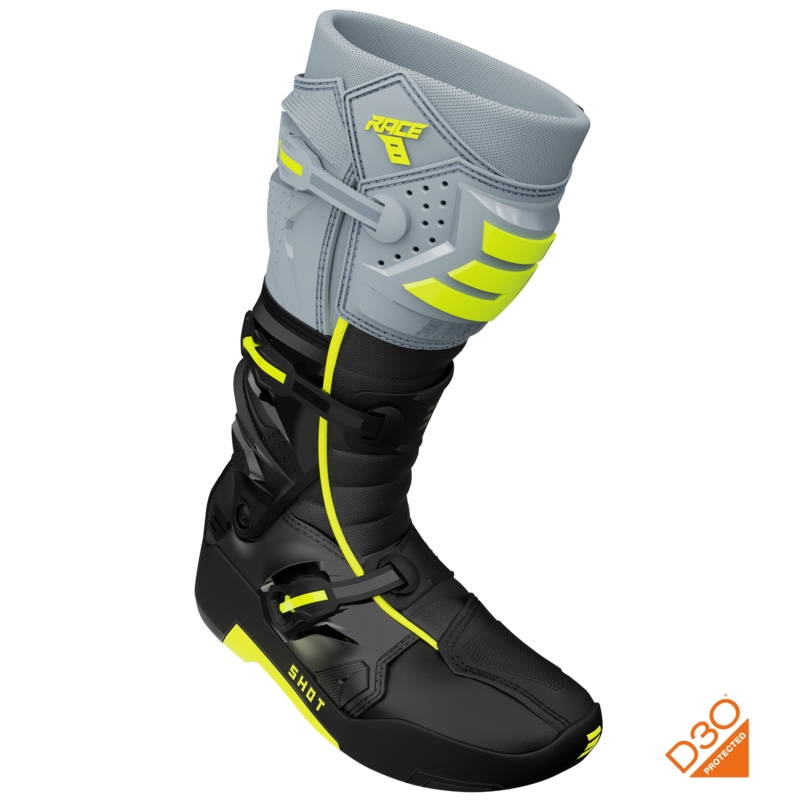 Bottes de motocross Shot Race 8 noir-gris-jaune fluo