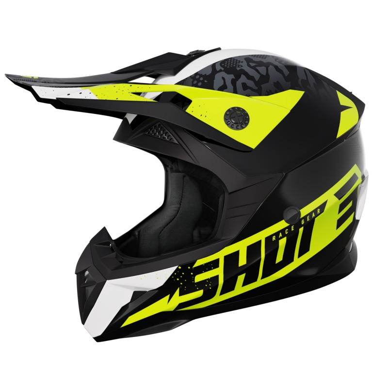 Casque motocross Shot Pulse Airfit noir-blanc-jaune fluo brillant soldes