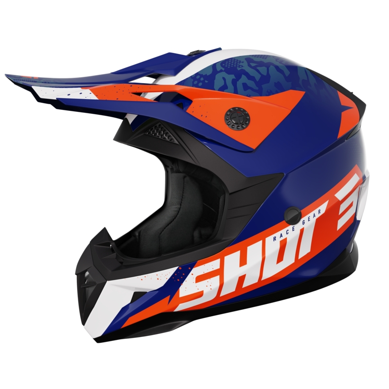 Casque de motocross Shot Pulse Airfit bleu-blanc-orange brillant soldes