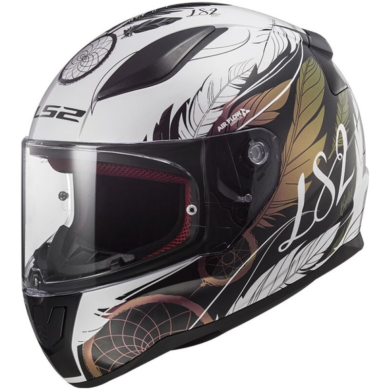 Casque moto intégral LS2 FF353 RAPID II Boho blanc-noir-rose brillant