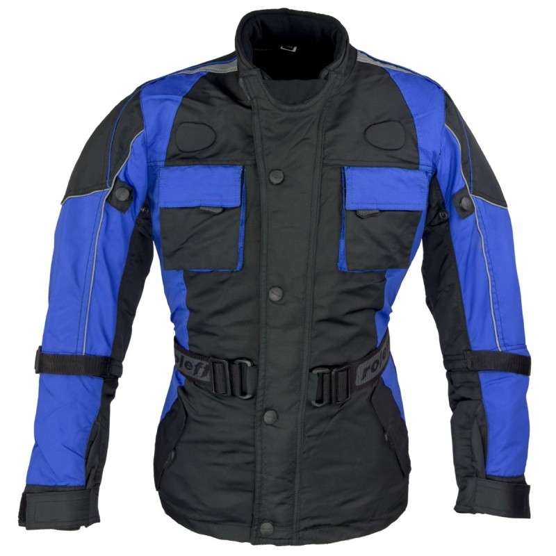 Veste moto enfant Roleff Taslan noir et bleu