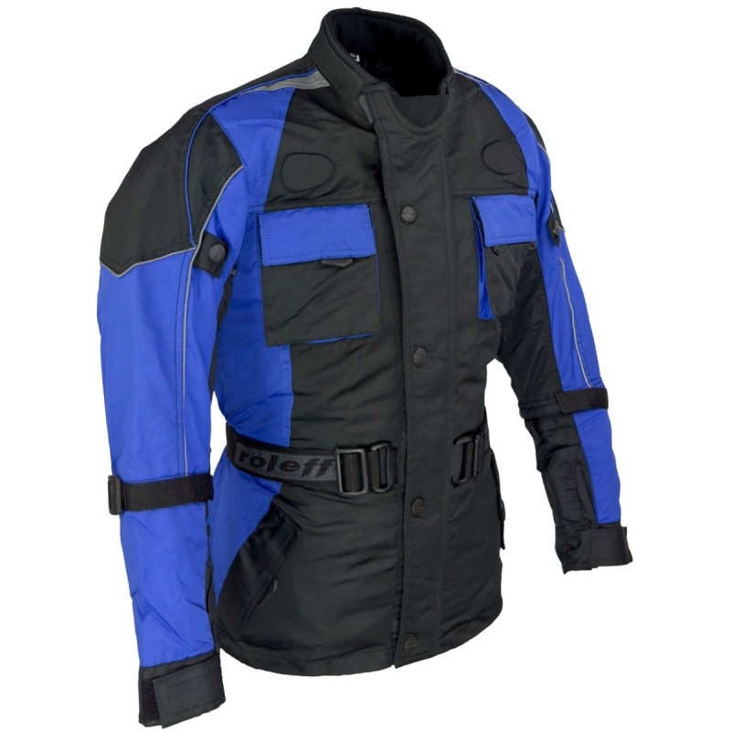 Veste moto enfant Roleff Taslan noir et bleu