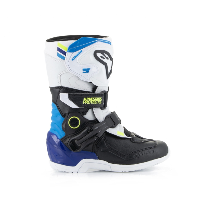 Bottes de moto Alpinestars Tech 3S pour enfant, blanc, noir et bleu