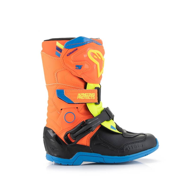Bottes de moto Alpinestars Tech 3S Kids Orange fluo-Bleu-Jaune fluo-Noir pour enfants