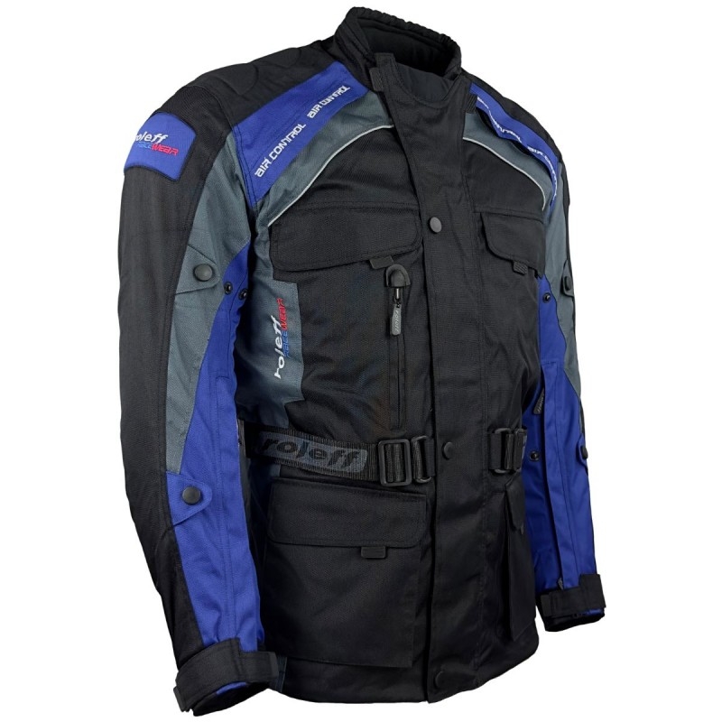 Veste de moto Roleff Liverpool noire et bleue