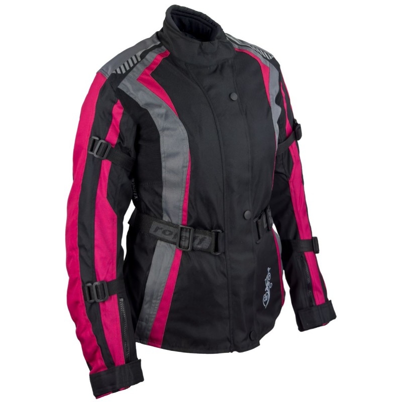 Veste moto pour femme Roleff Estretta noir-rose-gris