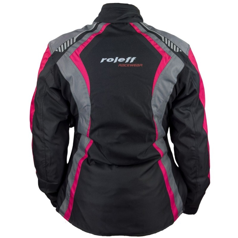 Veste moto pour femme Roleff Estretta noir-rose-gris