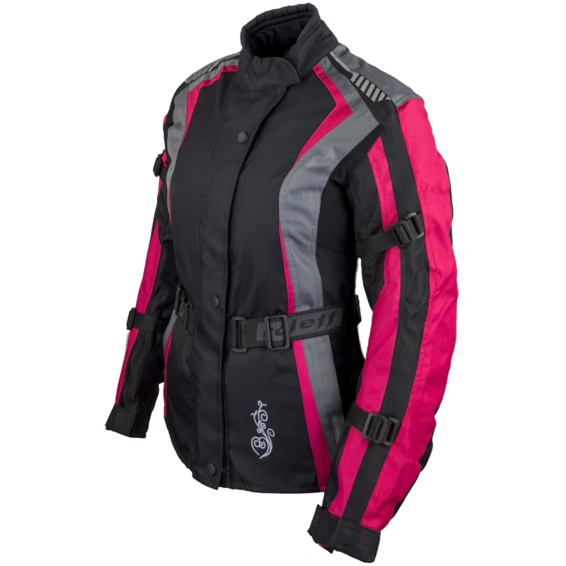 Veste moto pour femme Roleff Estretta noir-rose-gris