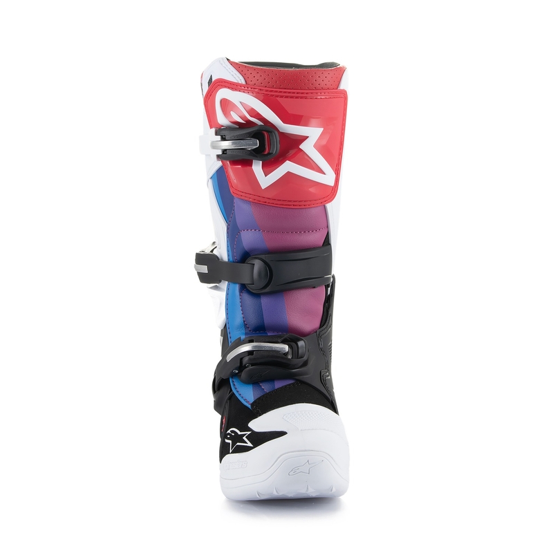 Bottes de motocross Alpinestars Tech 7 S pour enfant, blanc, noir, rouge, bleu et violet