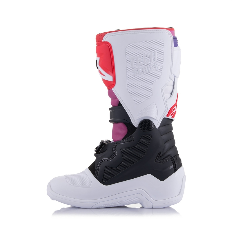 Bottes de motocross Alpinestars Tech 7 S pour enfant, blanc, noir, rouge, bleu et violet