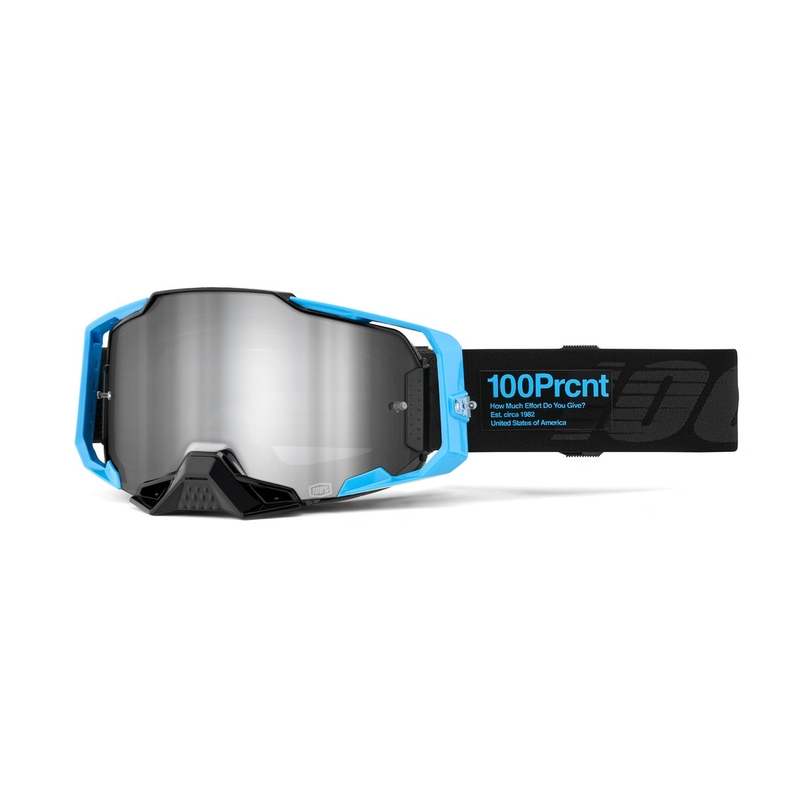 Lunettes de motocross 100% ARMEGA Barely 2 bleu-noir (plexi argenté miroité)