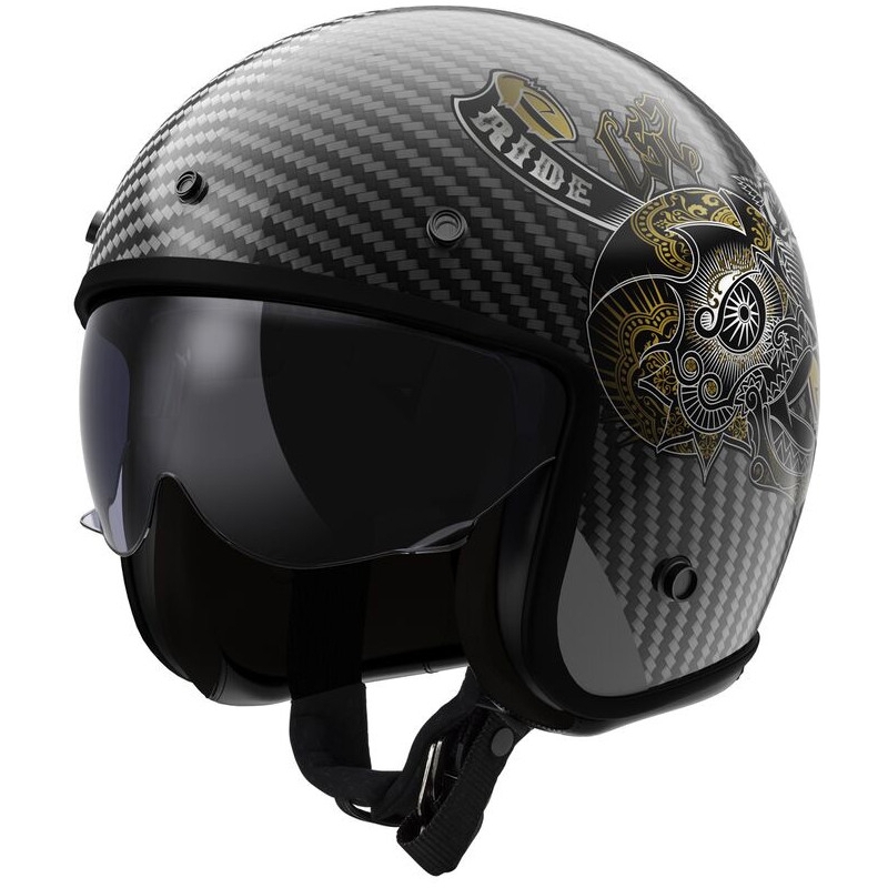 Casque moto jet LS2 OF601 Bob II Carbon Custom noir brillant