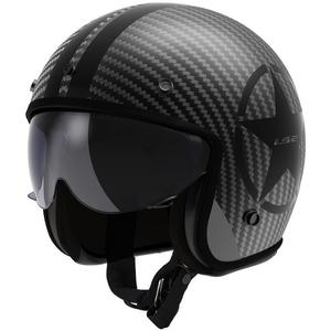 Casque moto jet LS2 OF601 Bob II Carbon Star noir mat