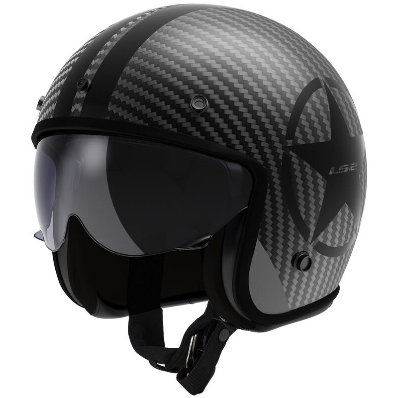 Casque moto jet LS2 OF601 Bob II Carbon Star noir mat