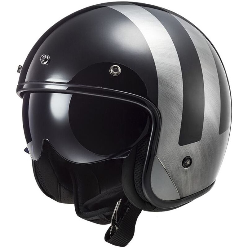 Casque moto jet LS2 OF601 Bob II Lines jeans noir brillant