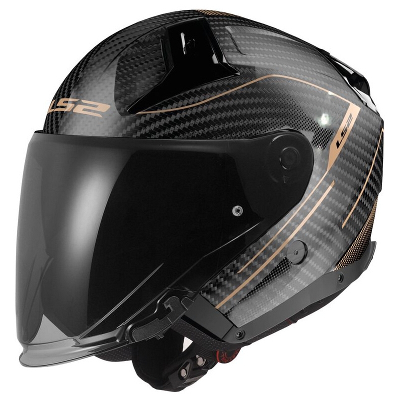 Casque moto ouvert LS2 OF603 Infinity II Carbon Counter noir et or
