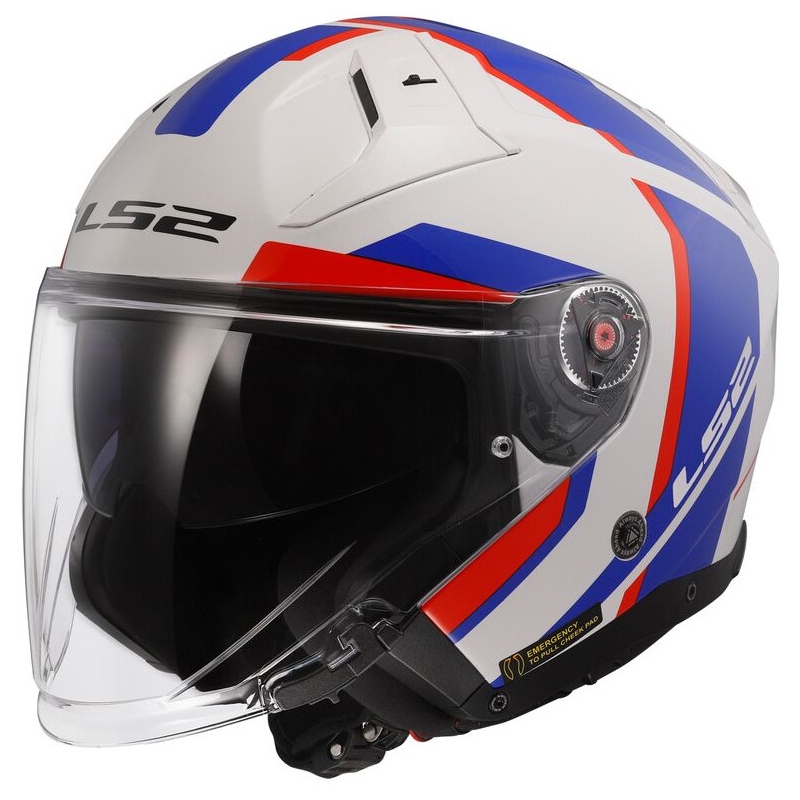 Casque moto ouvert LS2 OF603 Infinity II Focus blanc-bleu-rouge