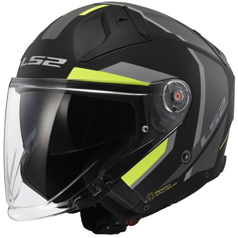 Casque moto ouvert LS2 OF603 Infinity II Focus noir-jaune fluo