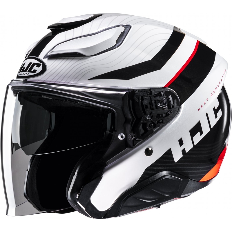 Casque moto ouvert HJC F31 Naby MC1 blanc-noir-rouge
