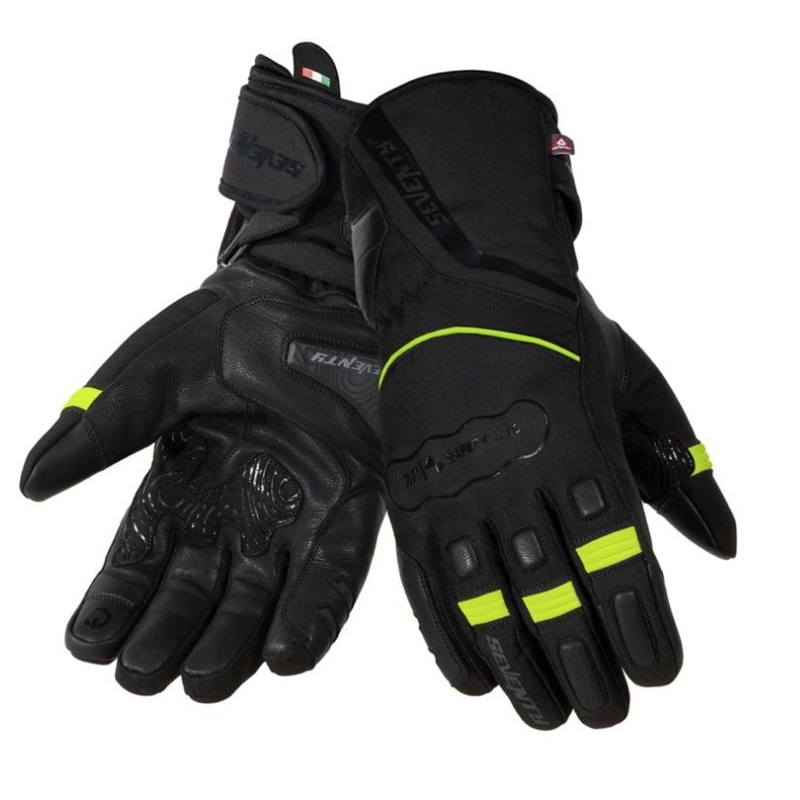 Gants moto SEVENTY DEGREES SD-T7 noir-jaune fluo