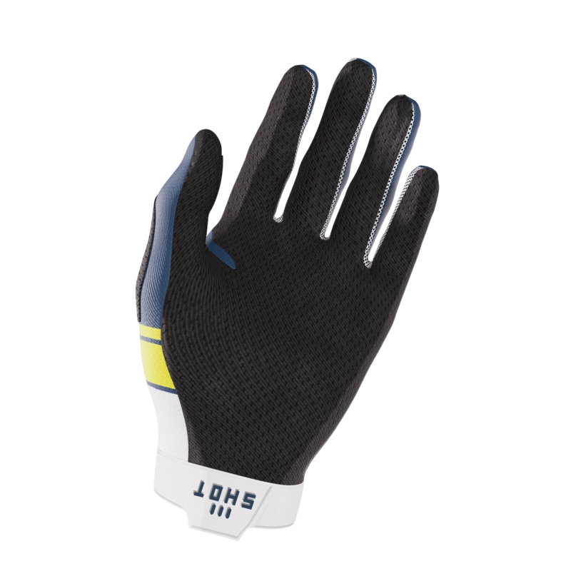 Gants de motocross Shot Aerolite Husqvarna LE blanc-bleu en solde soldes
