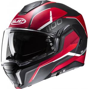 HJC i100 Lorix MC1SF casque de moto noir et rouge à visière relevable
