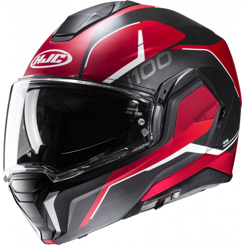 HJC i100 Lorix MC1SF casque de moto noir et rouge à visière relevable