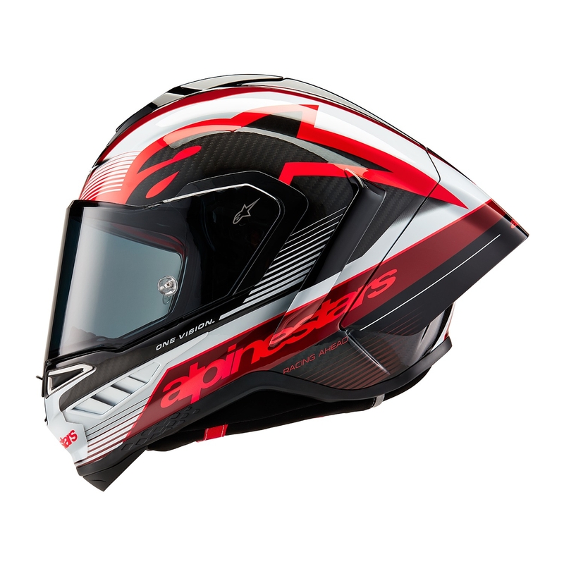 Casque moto intégral Alpinestars Supertech R-10 Team carbone rouge et blanc