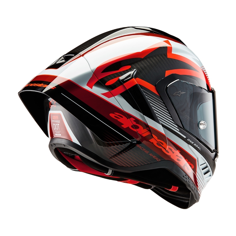Casque moto intégral Alpinestars Supertech R-10 Team carbone rouge et blanc