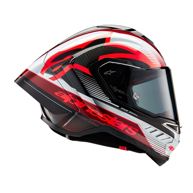Casque moto intégral Alpinestars Supertech R-10 Team carbone rouge et blanc