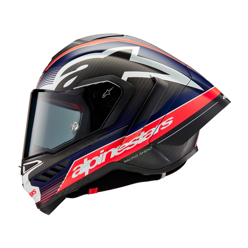 Casque moto intégral Alpinestars Supertech R-10 Team carbone rouge fluo-bleu-blanc mat