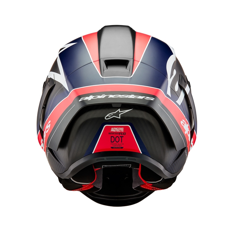 Casque moto intégral Alpinestars Supertech R-10 Team carbone rouge fluo-bleu-blanc mat