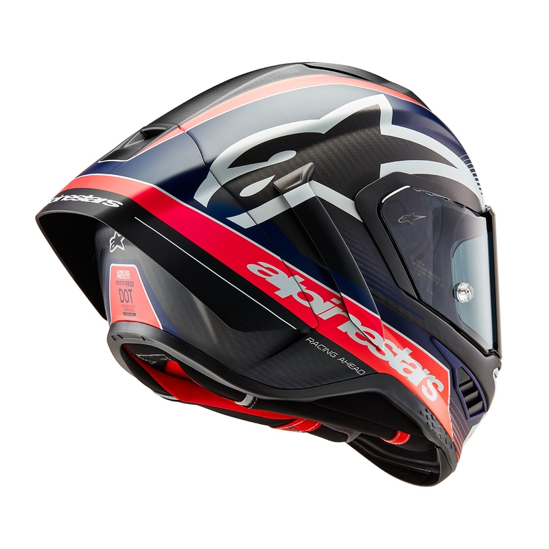 Casque moto intégral Alpinestars Supertech R-10 Team carbone rouge fluo-bleu-blanc mat