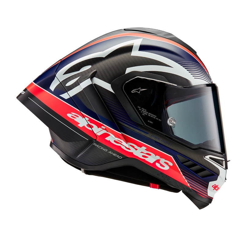 Casque moto intégral Alpinestars Supertech R-10 Team carbone rouge fluo-bleu-blanc mat