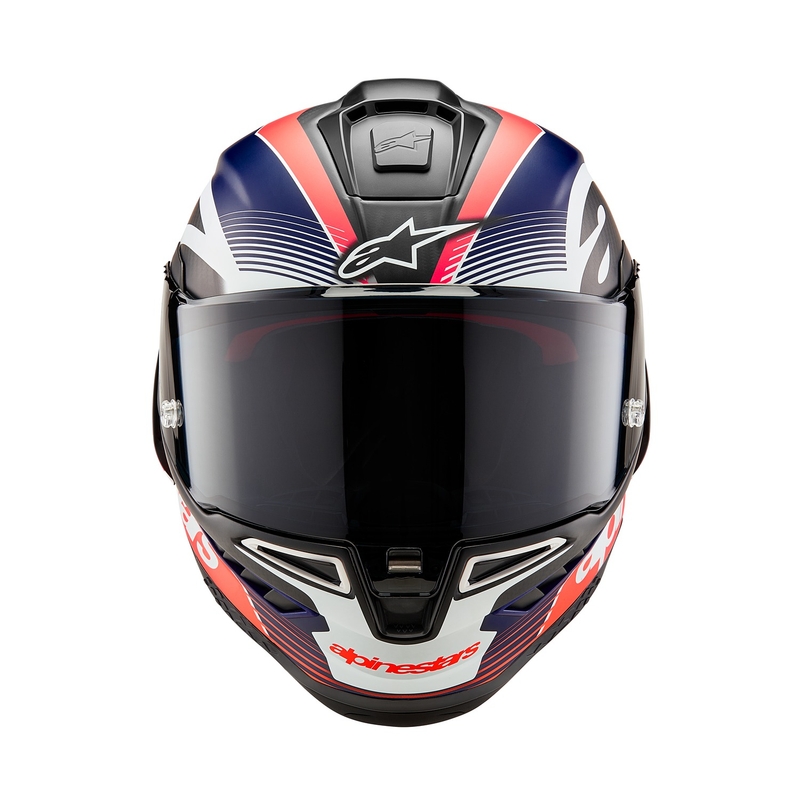 Casque moto intégral Alpinestars Supertech R-10 Team carbone rouge fluo-bleu-blanc mat